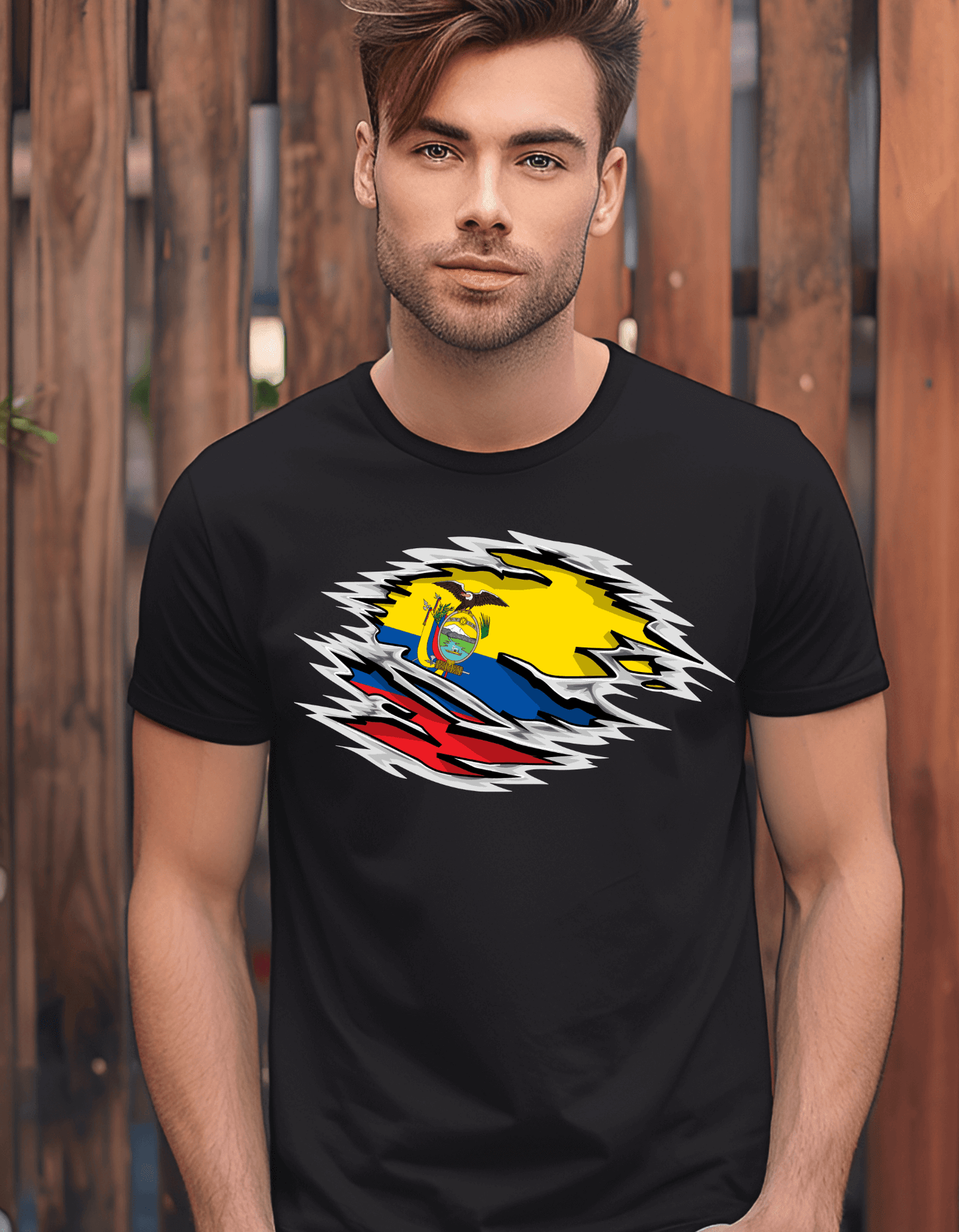 T-Shirt Ecuador Ripped Flag Colors Unisex Heavy Cotton Tee