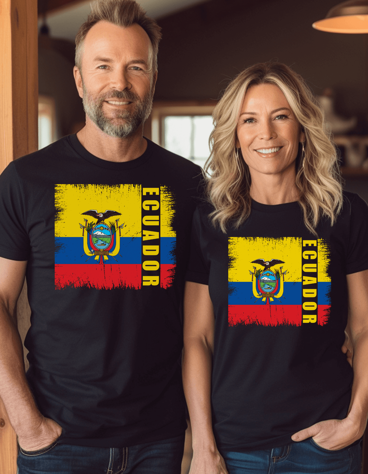 T-Shirt Ecuador Distressed Painted Flag Colors Unisex Heavy Cotton Tee